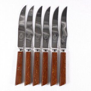 Vintage Warranted Sheffield steak knives /w wooden handles, set of 6 knives